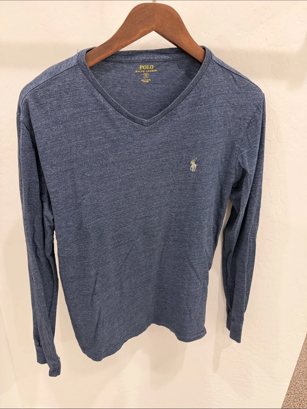 Polo by Ralph Lauren Men’s Long-Sleeve V-Neck Shirt - Heather Blue